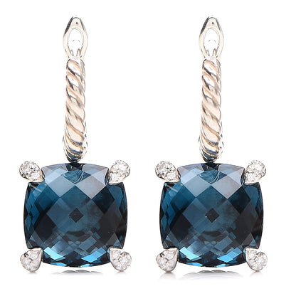 David Yurman Sterling Silver Hampton Blue Topaz Diamond Chatelaine Drop Earrings 1 of 5