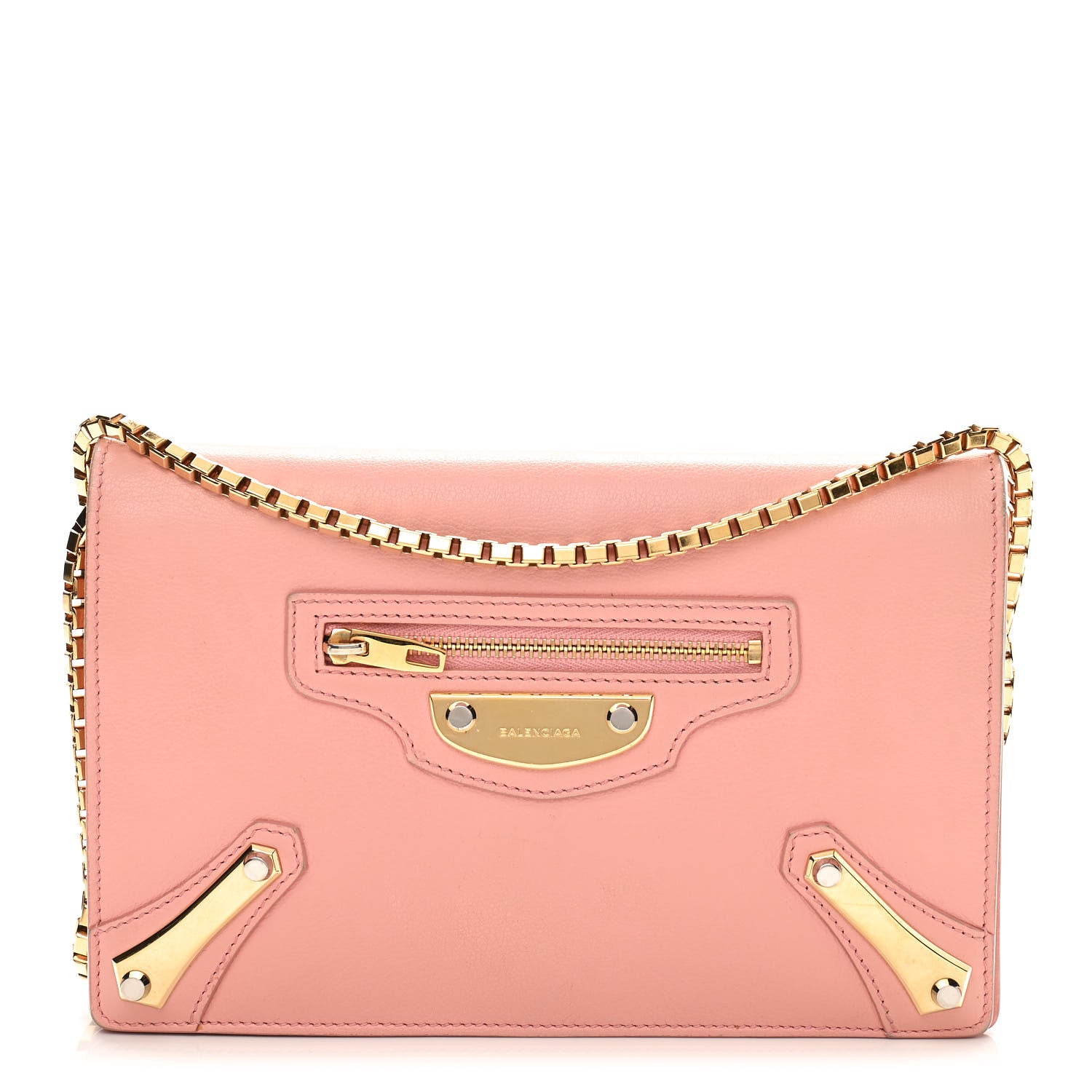 Balenciaga Veau Amp Plate Gold Chain Wallet Rose 1 of 10