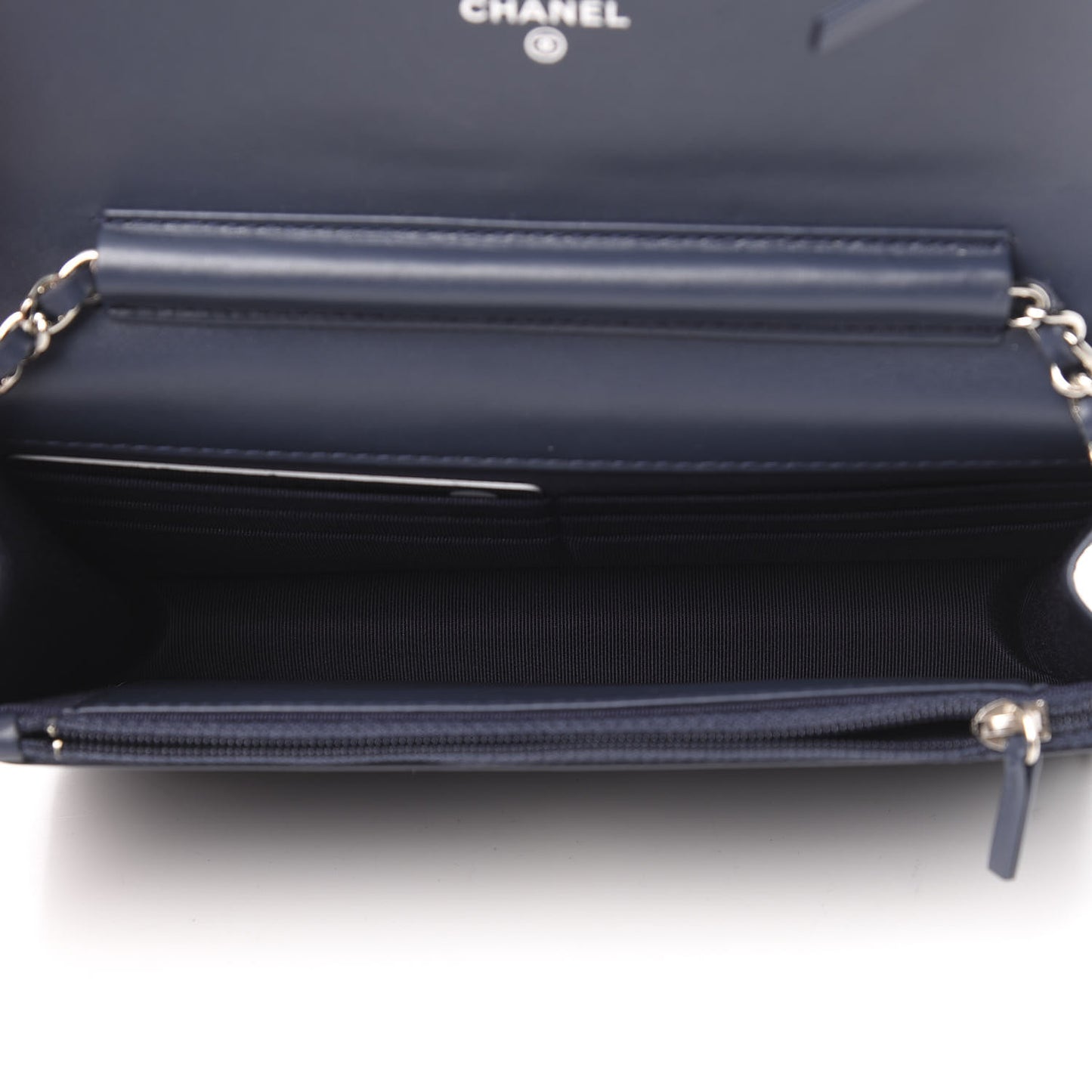 Patent Quilted Wallet On Chain WOC Navy Blue