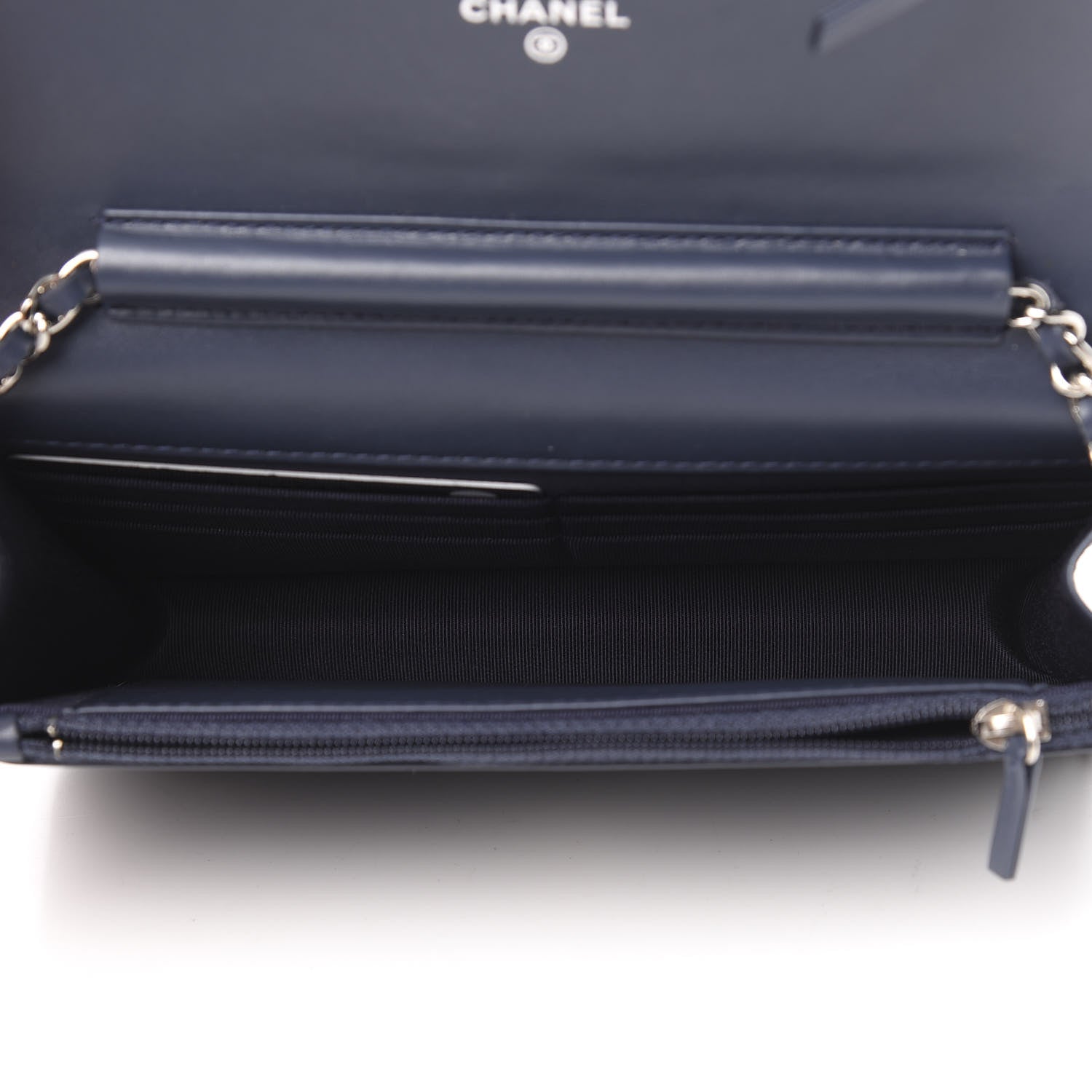 Chanel Patent Quilted Wallet On Chain WOC Navy Blue 5 of 12