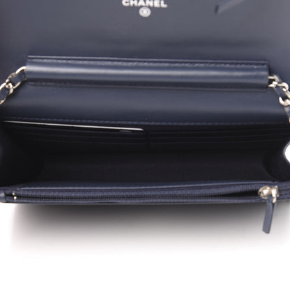 Chanel Patent Quilted Wallet On Chain WOC Navy Blue 5 of 12