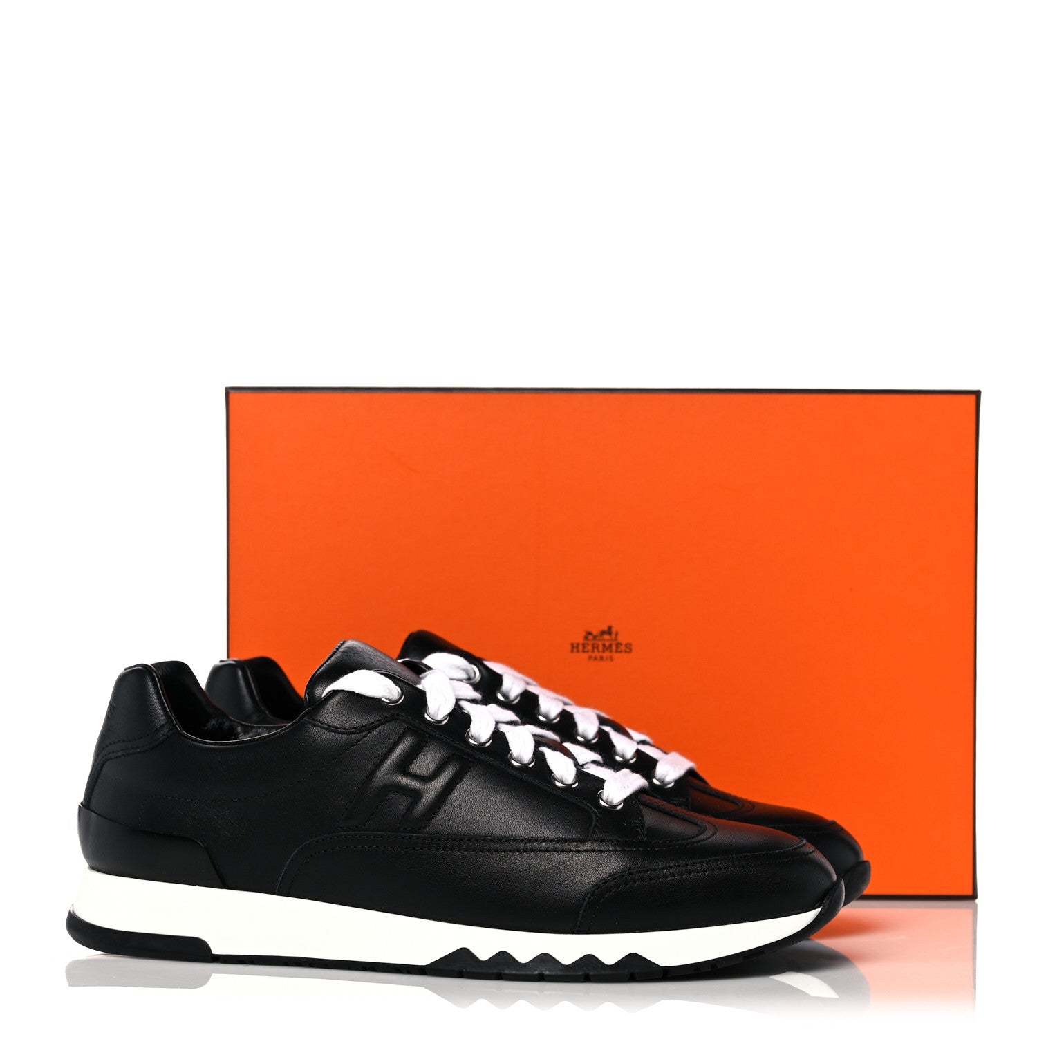Hermes Calfskin Womens Trail Sneakers 38 Black 8 of 8