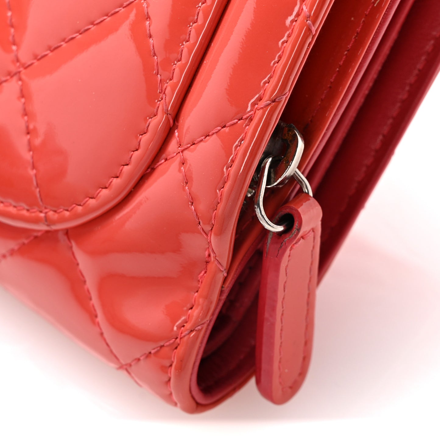 Patent Quilted Zip Pocket Wallet Coral