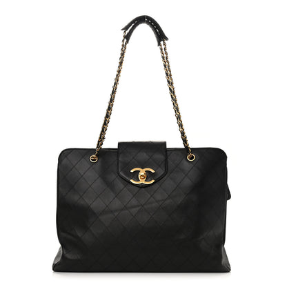 Chanel Calfskin Stitched XL Weekender Black 1 of 9