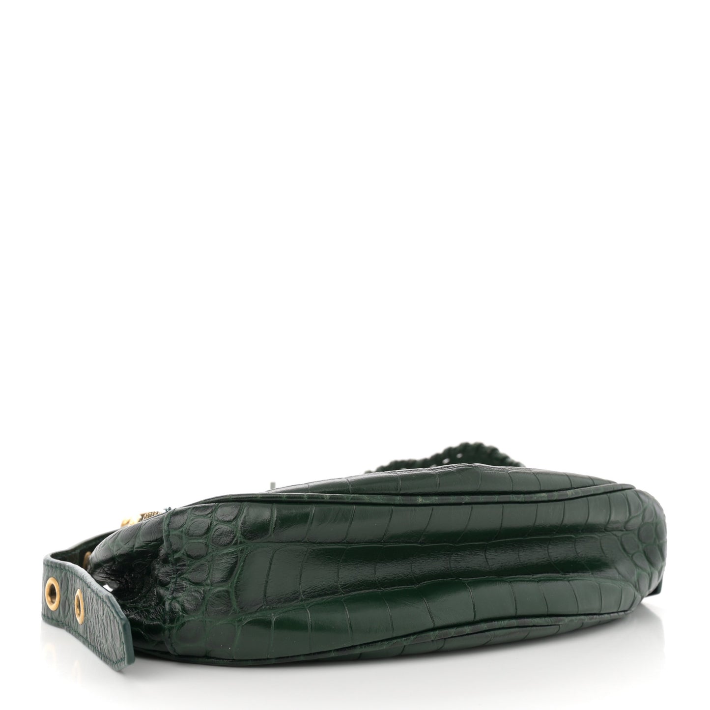 Extra Supple Calfskin Crocodile Embossed Le Cagole Shoulder Bag XS Forest Green