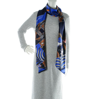 Hermes Silk Carre En Carres Maxi Twilly Marine Klein Brun 2 of 5