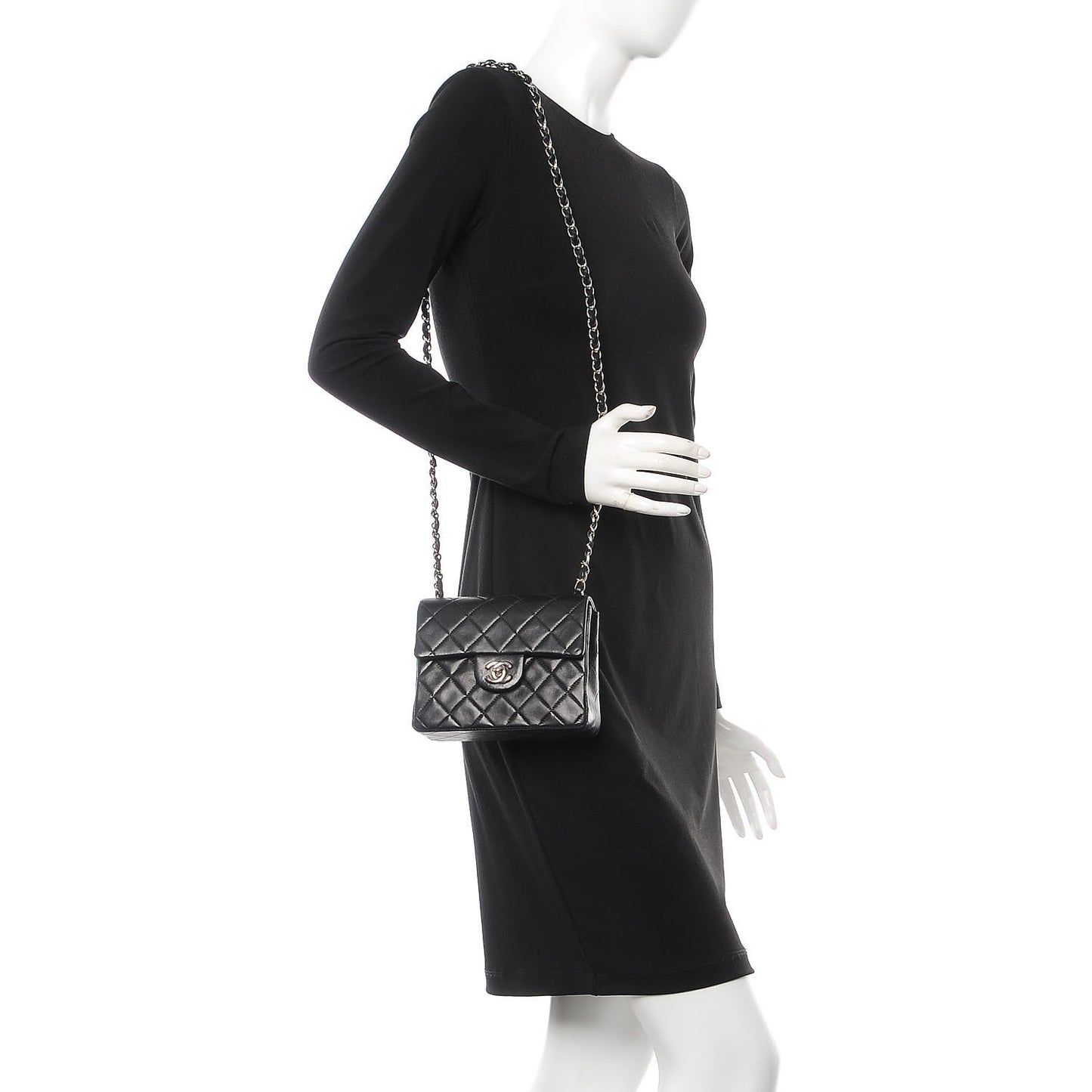Lambskin Quilted Mini Square Flap Black