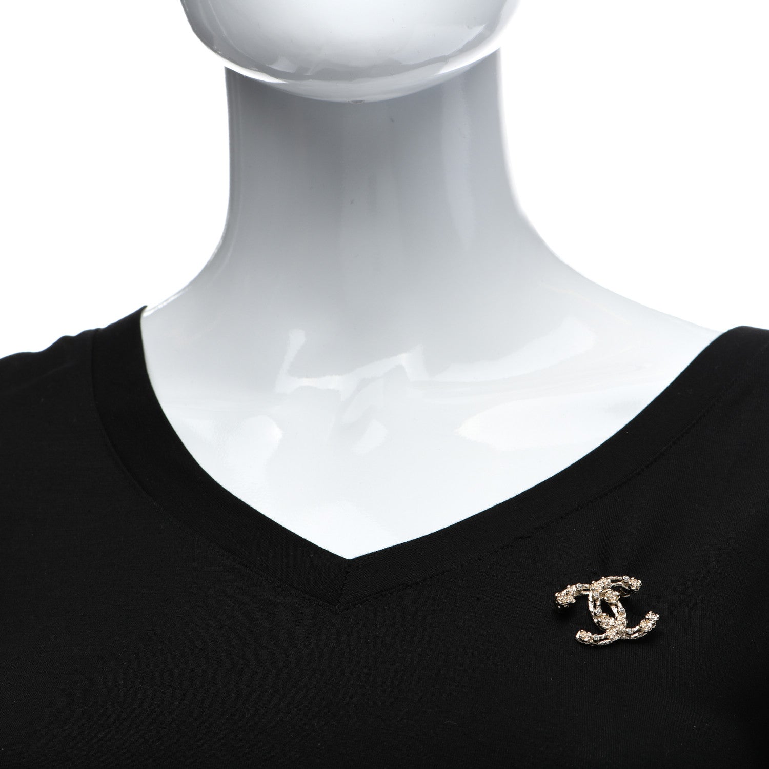 Chanel Metal Crystal Camelia CC Brooch Gold 2 of 5