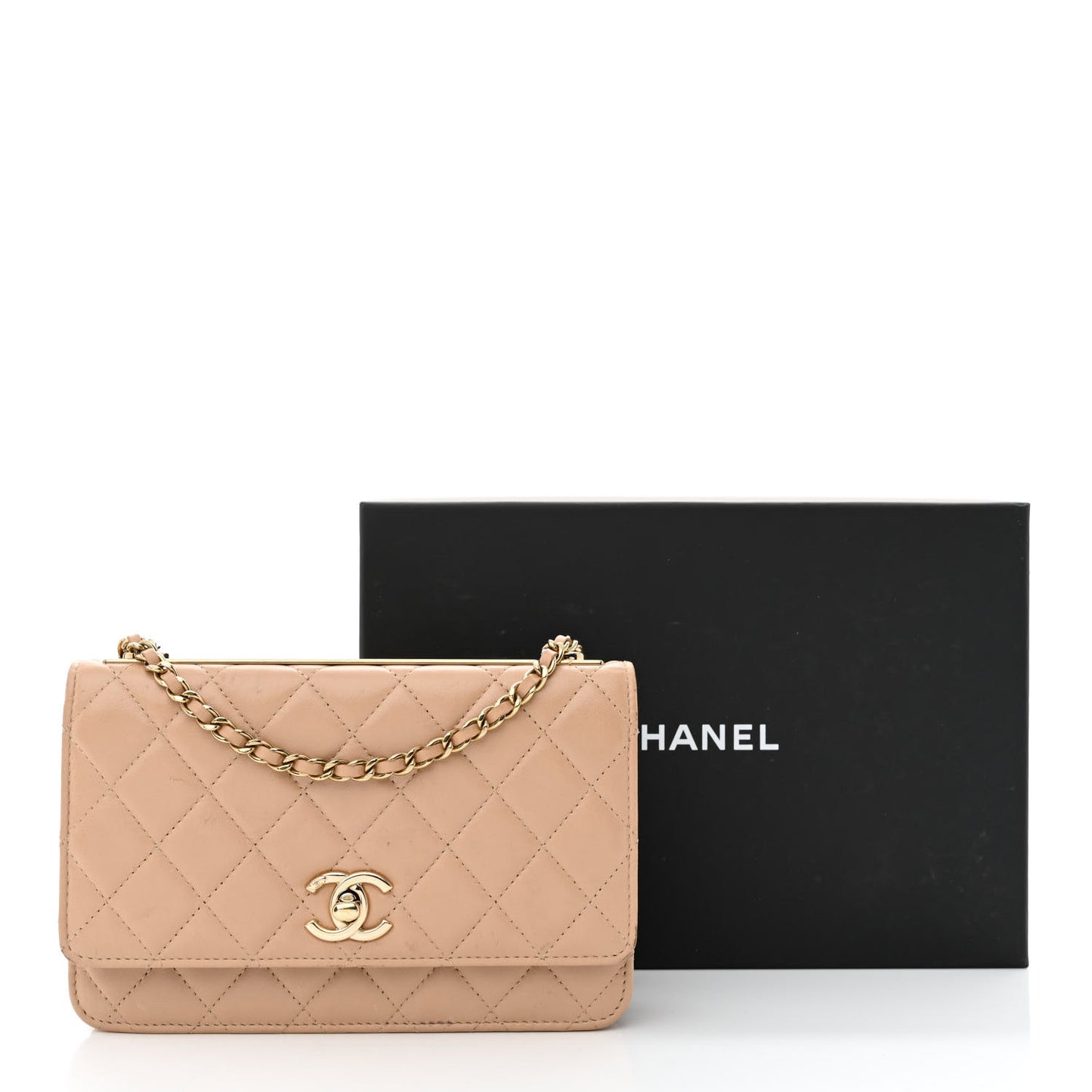 Lambskin Quilted Trendy CC Wallet On Chain WOC Beige