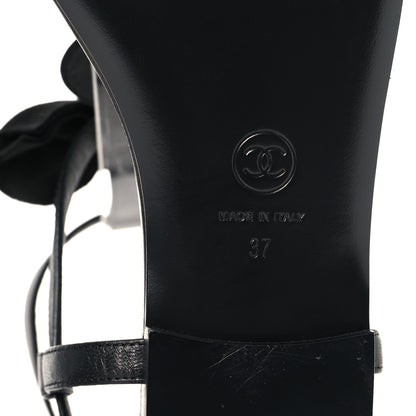 Chanel Lambskin Grosgrain Camellia Thong Sandals 37 Black 8 of 9