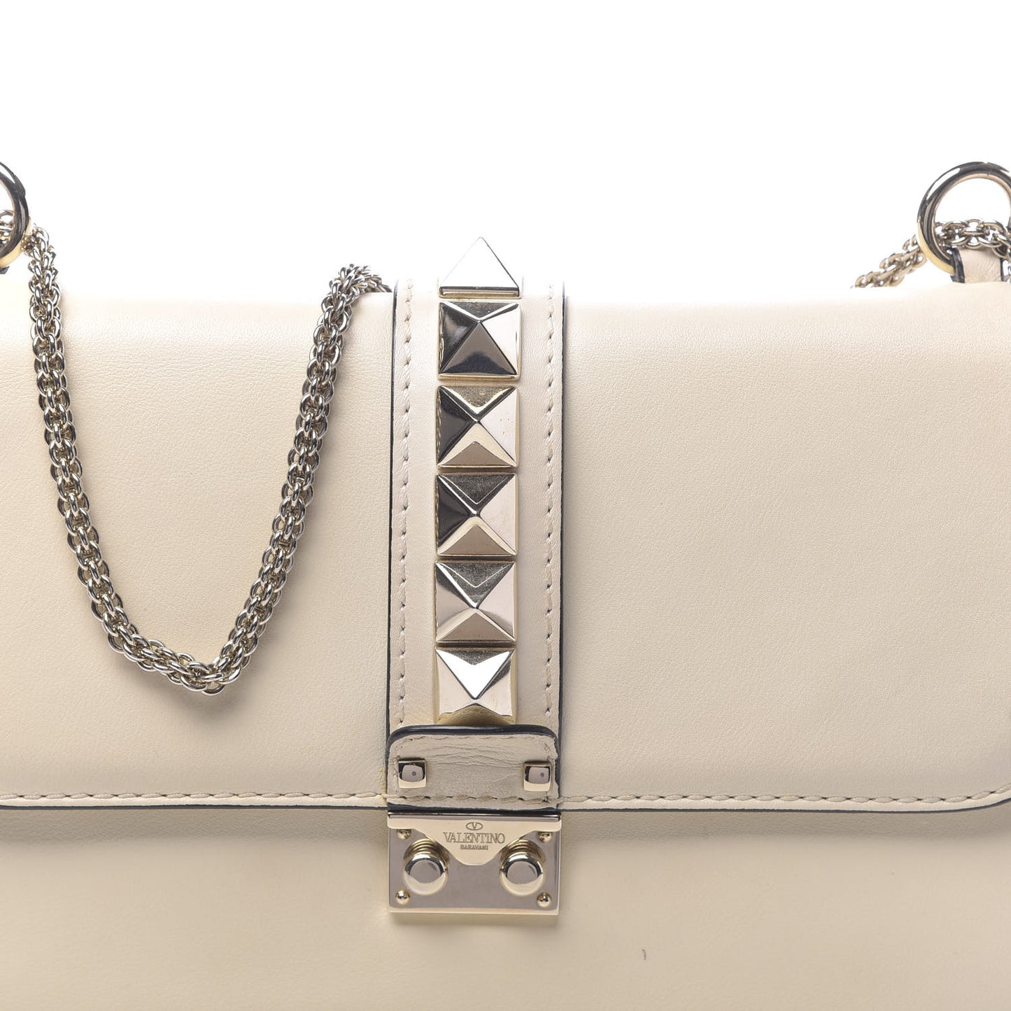 Vitello Medium Glam Lock Rockstud Flap Light Ivory