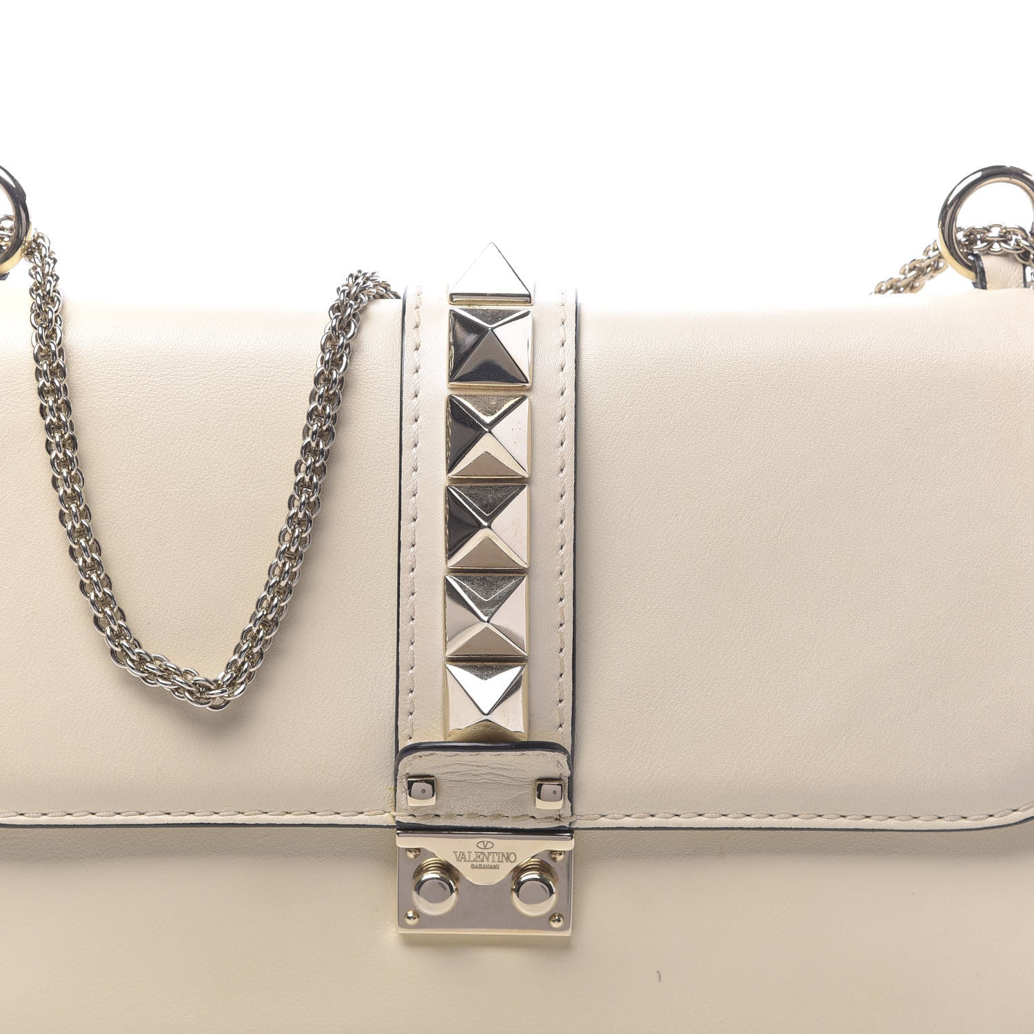Valentino Garavani Vitello Medium Glam Lock Rockstud Flap Light Ivory 9 of 11
