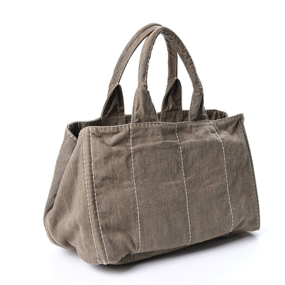 Prada Denim Logo Tote Militare 2 of 8