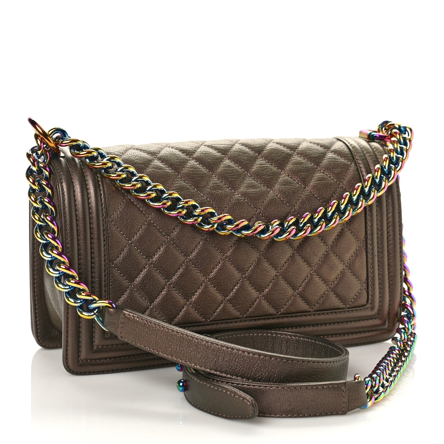 Iridescent Goatskin Quilted Medium Boy Flap Dark Gold