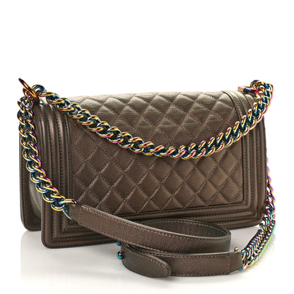 Chanel Iridescent Goatskin Quilted Medium Boy Flap Dark Gold 3 of 10