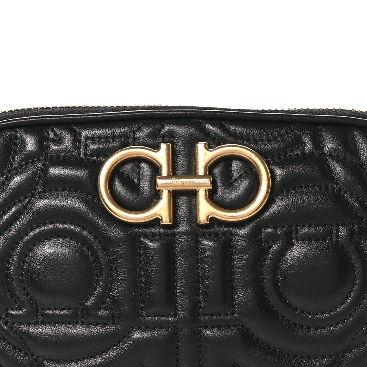 Salvatore Ferragamo Calfskin Quilted Gancini Belt Bag Black 9 of 15