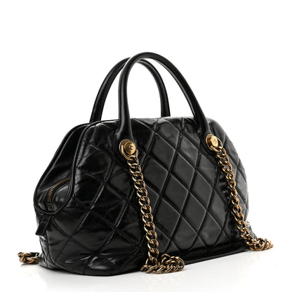 Chanel Glazed Calfskin Castle Rock Bowling Bag Black 3 of 10