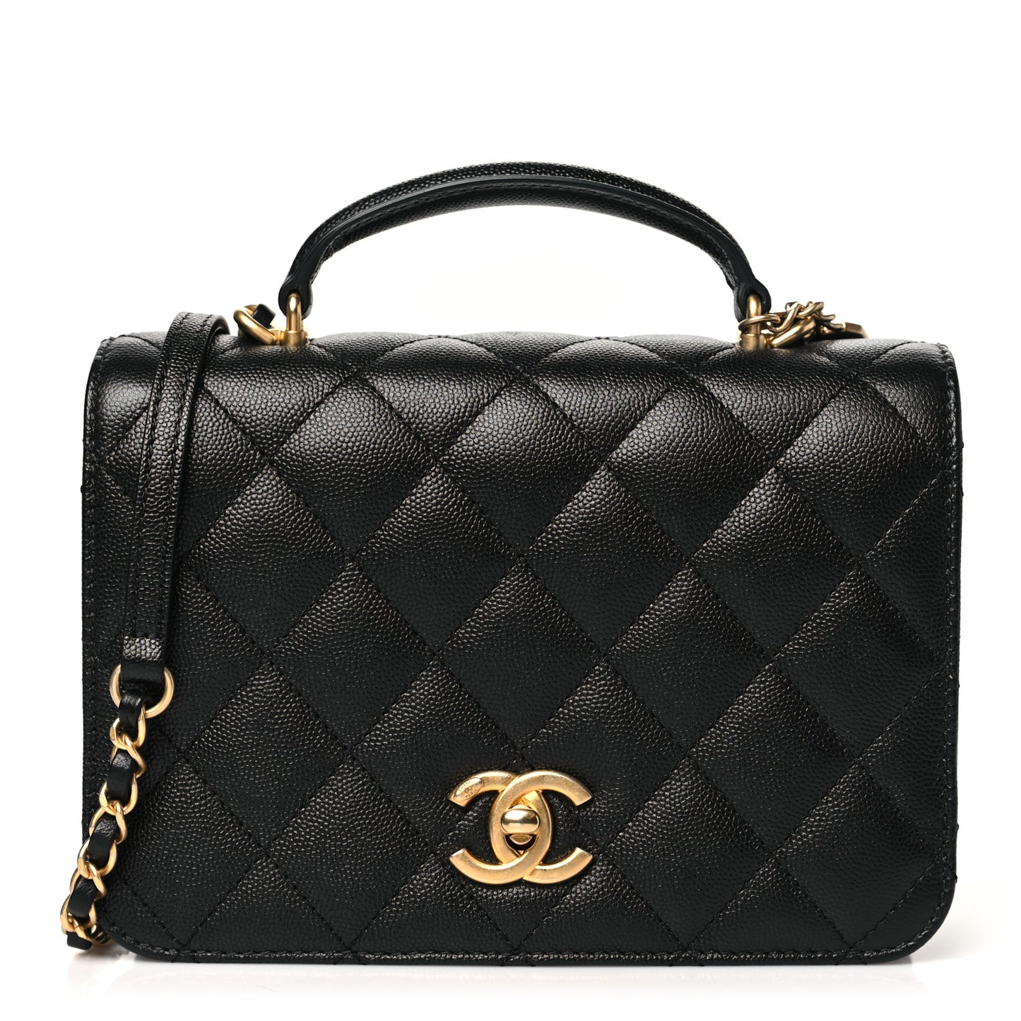 Caviar Quilted Mini Top Handle Flap Black