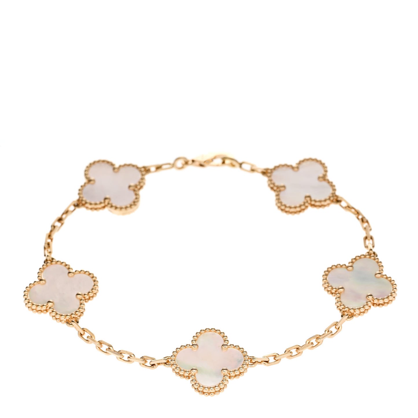 18K Yellow Gold Mother of Pearl 5 Motifs Vintage Alhambra Bracelet