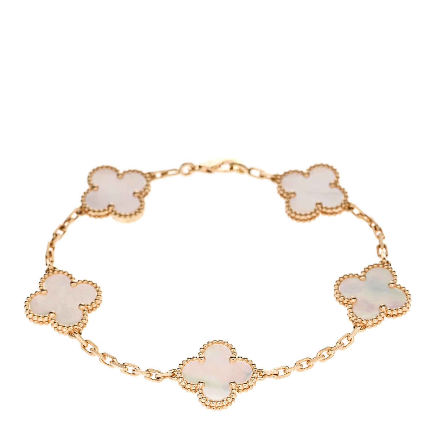 Van Cleef & Arpels 18K Yellow Gold Mother of Pearl 5 Motifs Vintage Alhambra Bracelet 1 of 5