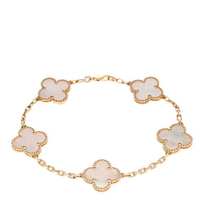 Van Cleef & Arpels 18K Yellow Gold Mother of Pearl 5 Motifs Vintage Alhambra Bracelet 1 of 5