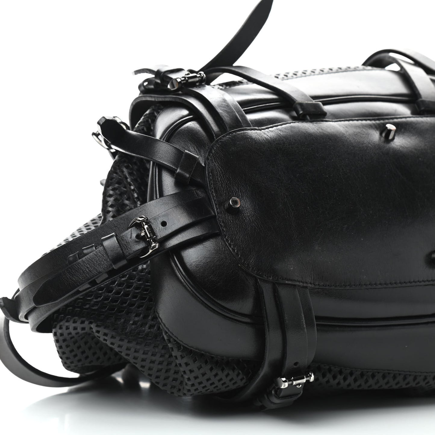 Perforated Calfskin Belted Bag Black