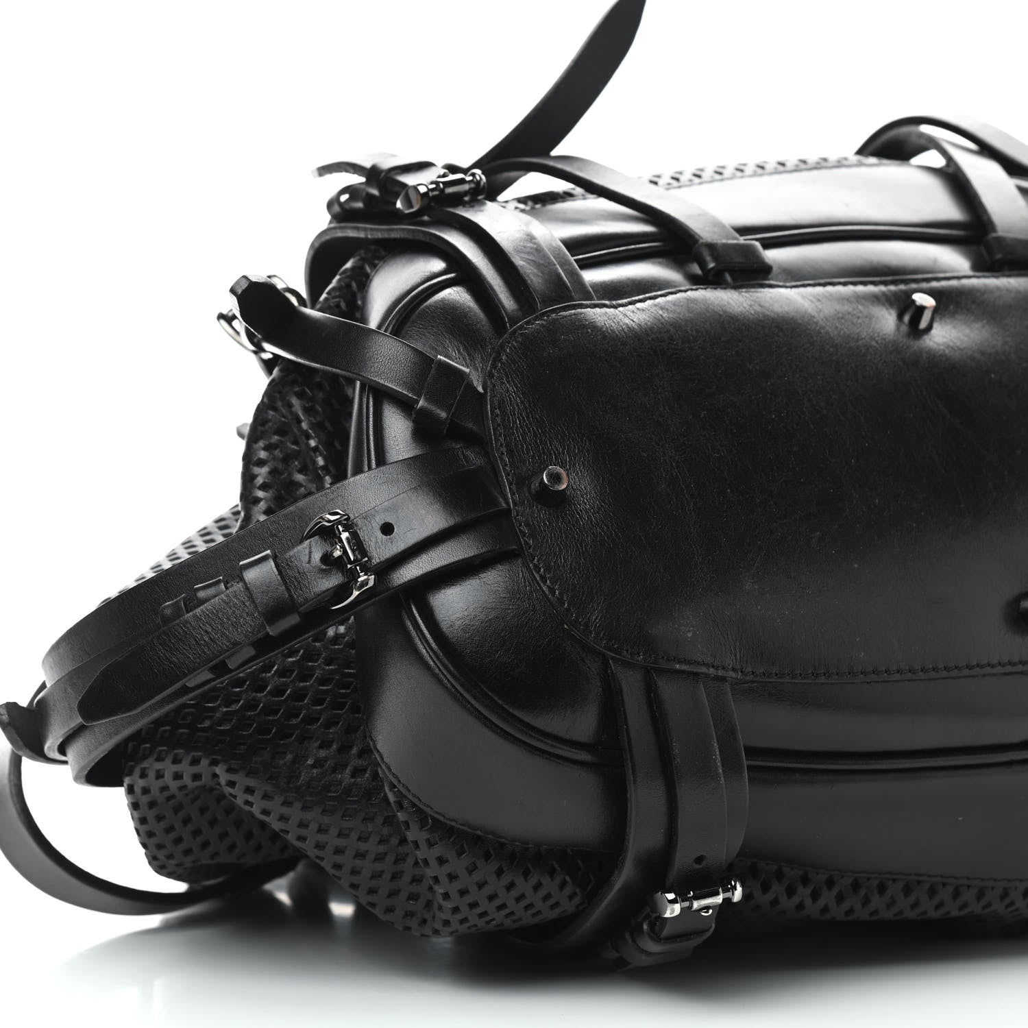 Burberry Perforated Calfskin Belted Bag Black 9 of 11