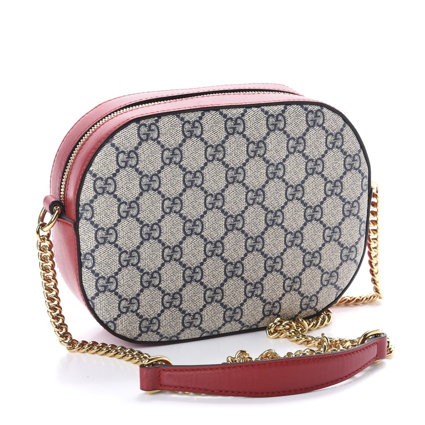 GG Supreme Monogram Mini Chain Shoulder Bag Beige Blue Hibiscus Red