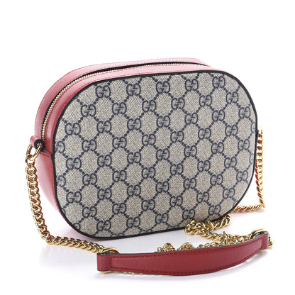 Gucci GG Supreme Monogram Mini Chain Shoulder Bag Beige Blue Hibiscus Red 3 of 11