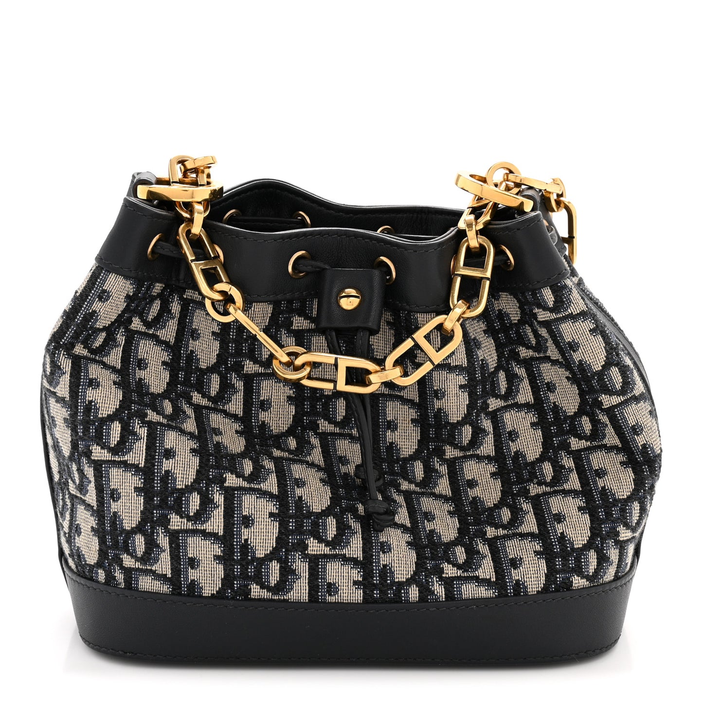 Oblique Drawstring Chain Bucket Bag Blue