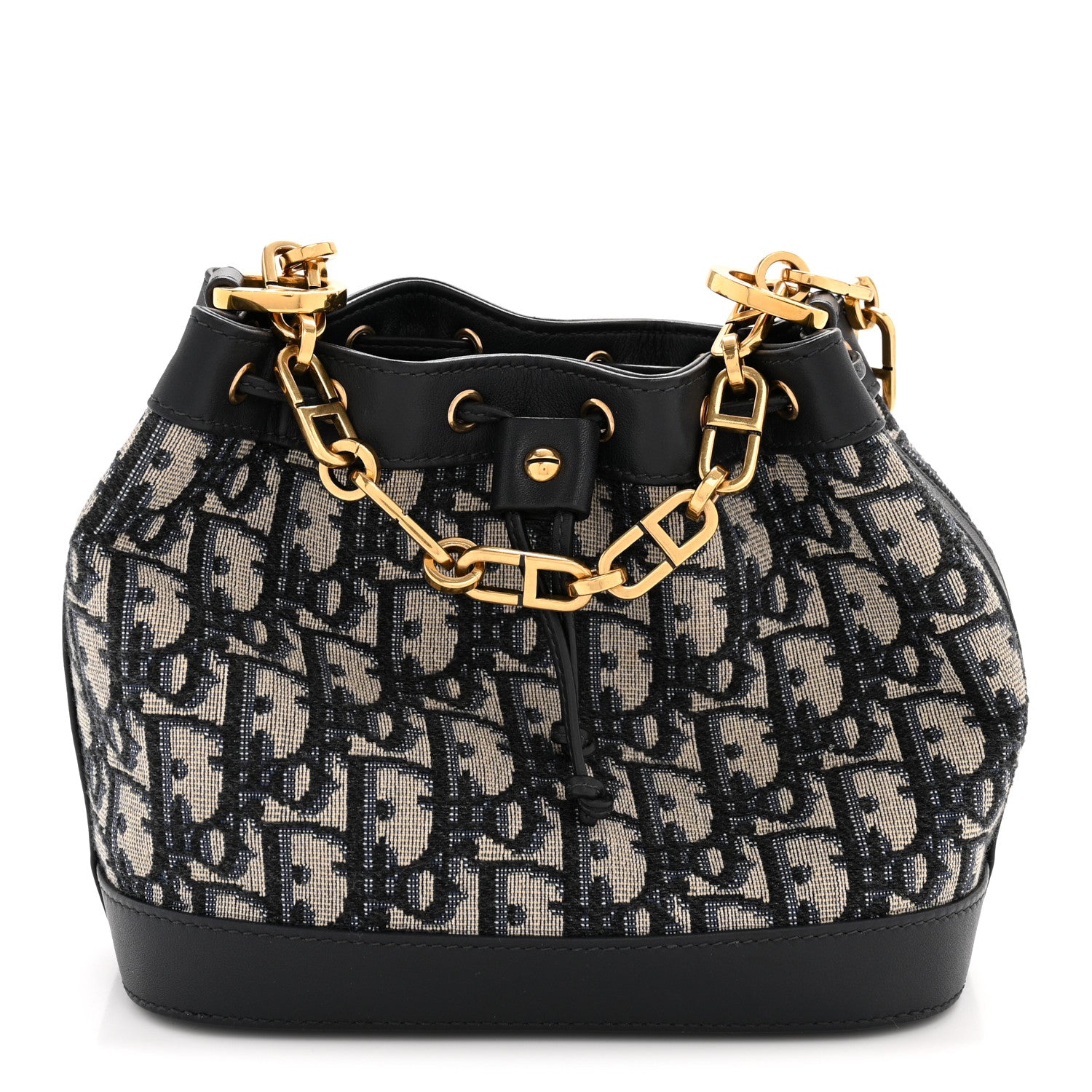 Christian Dior Oblique Drawstring Chain Bucket Bag Blue 1 of 11