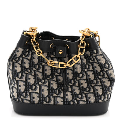 Christian Dior Oblique Drawstring Chain Bucket Bag Blue 1 of 11