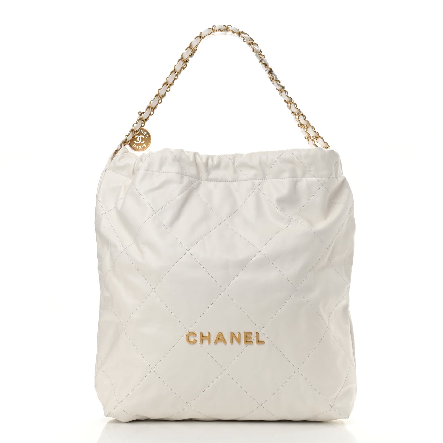 Shiny Calfskin Quilted Large Chanel 22 White
