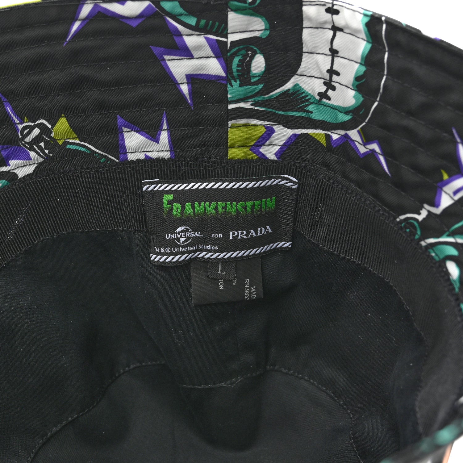 Prada X UNIVERSAL STUDIOS Nylon Frankenstein Print Bucket Hat L Black 16 of 16