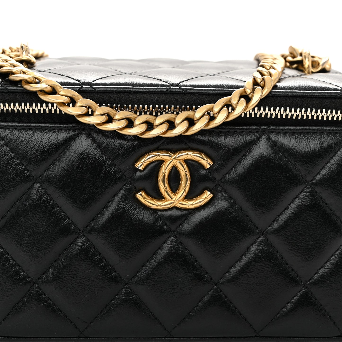 Lambskin Quilted Small Pillow Crush Vanity Case With Chain Black