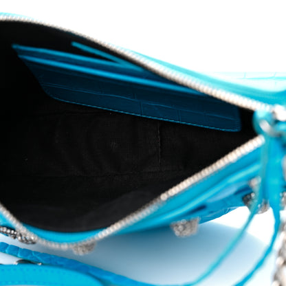 Balenciaga Extra Supple Calfskin Crocodile Embossed Crystal Mini Le Cagole Purse With Chain Cyan 5 of 11