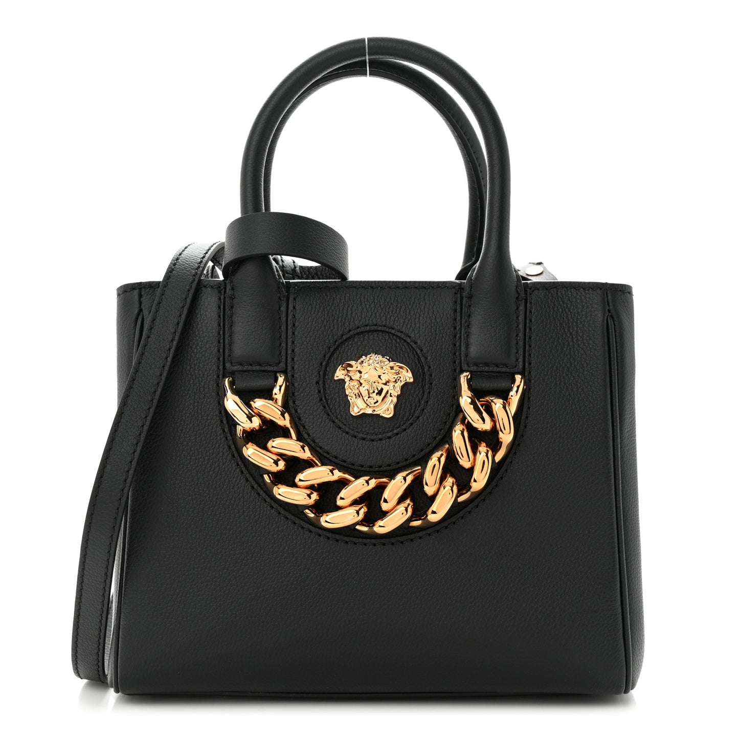 Grained Calfskin Small La Medusa Tote Bag Black