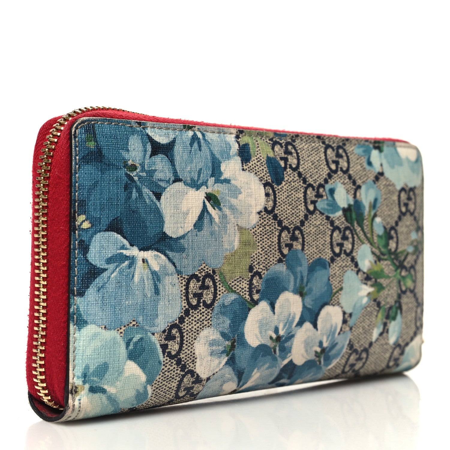 Gucci GG Supreme Monogram Blooms Zip Around Wallet Blue 3 of 10