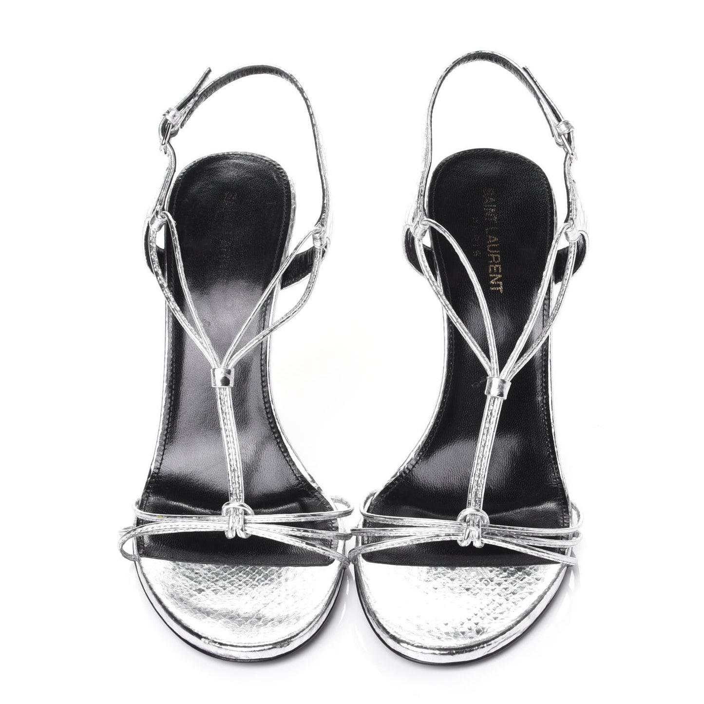 Snake Calfskin Embossed Jane 110 Ankle Strap Sandals 40 Silver