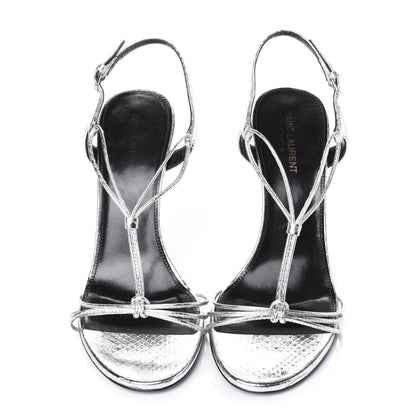 Saint Laurent Snake Calfskin Embossed Jane 110 Ankle Strap Sandals 40 Silver 5 of 10