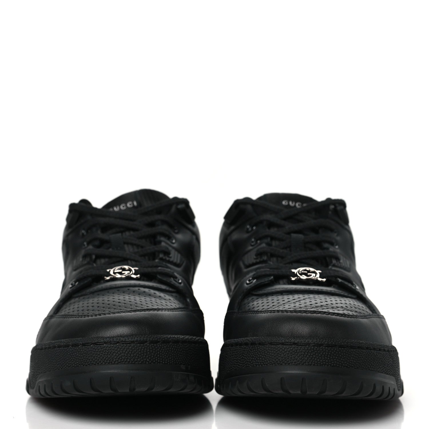 Gucci Calfskin Miro Soft Perforated Technical Jersey Knit Mens Jones Sneakers 10 Black 2 of 9