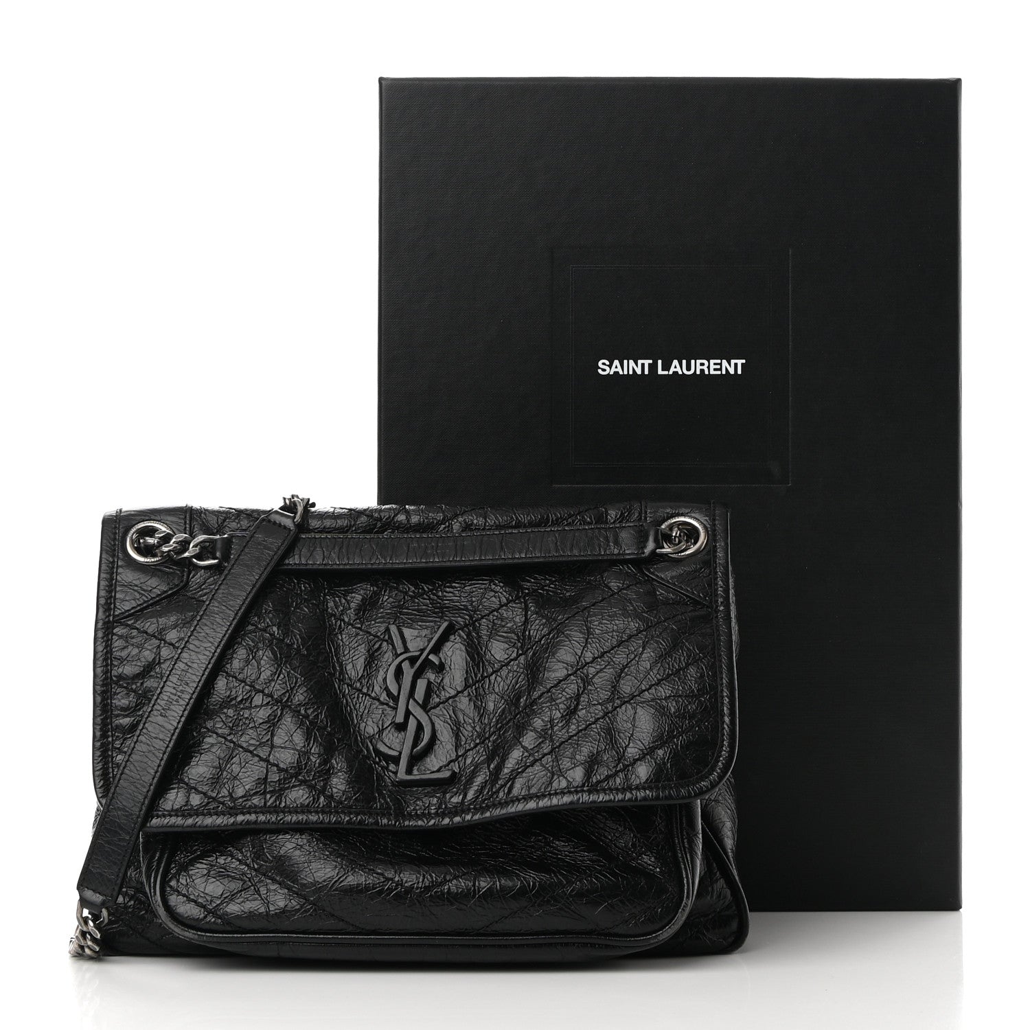 Saint Laurent Crinkled Calfskin Matelasse Monogram Medium Niki Chain Satchel Black 12 of 12