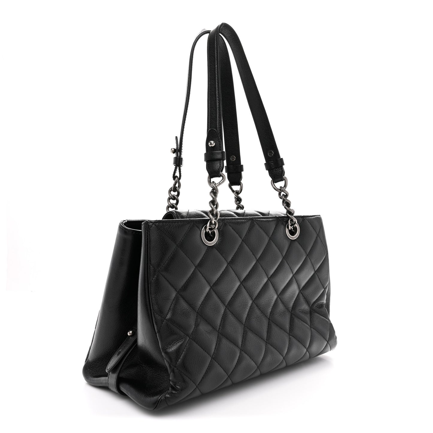 Metallic Goatskin Quilted Large City Rock Shopping Bag Black