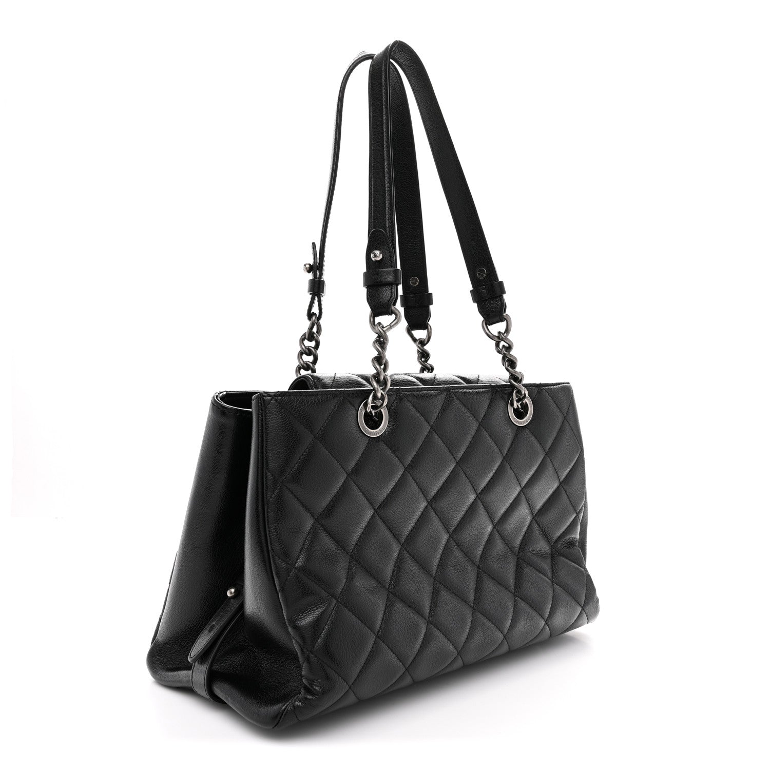 Chanel Metallic Goatskin Quilted Large City Rock Shopping Bag Black 3 of 10