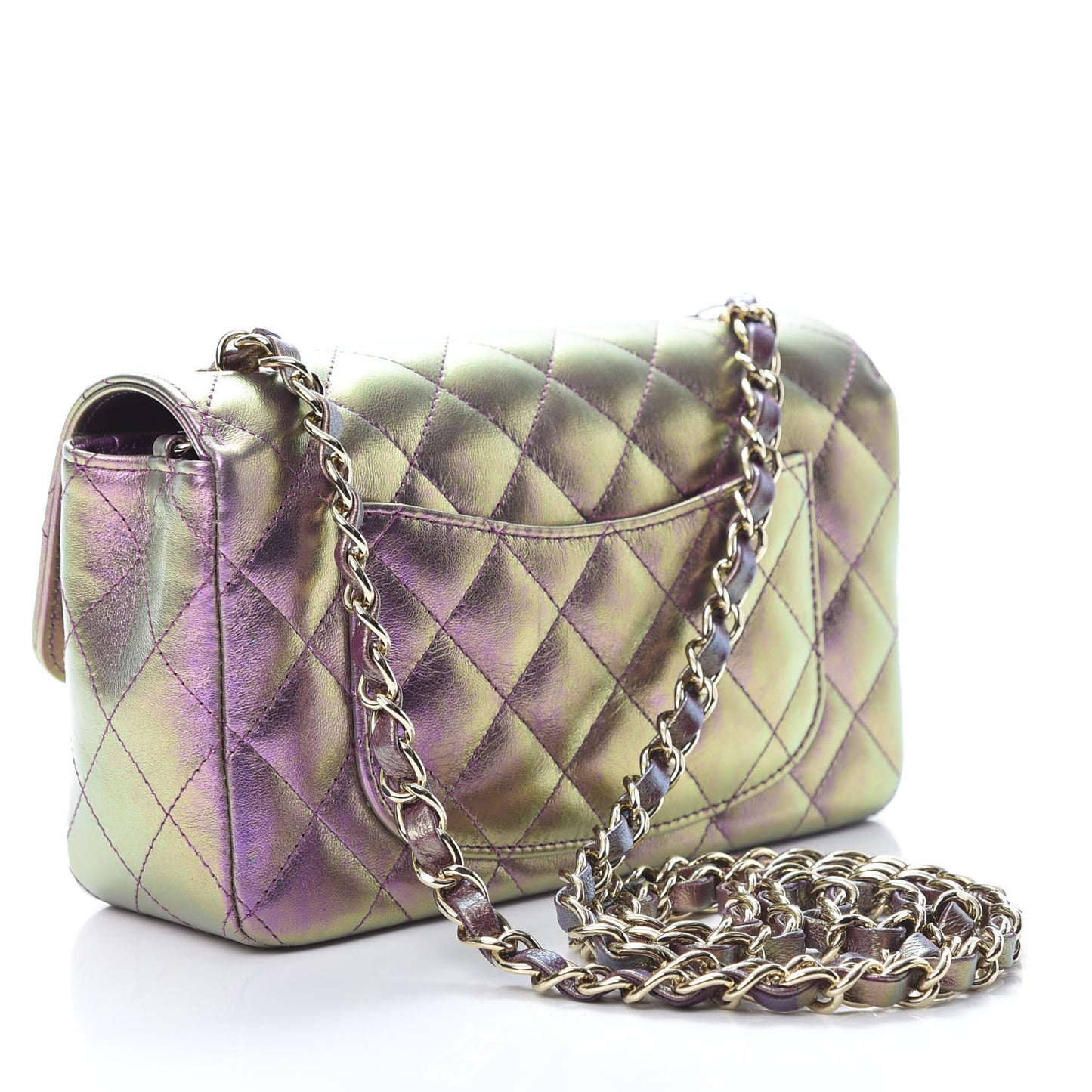 Iridescent Lambskin Quilted Mini Rectangular Flap Purple