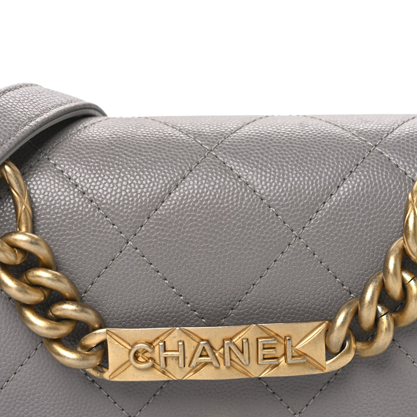 Caviar Quilted Mini Bracelet On Chain Flap Grey