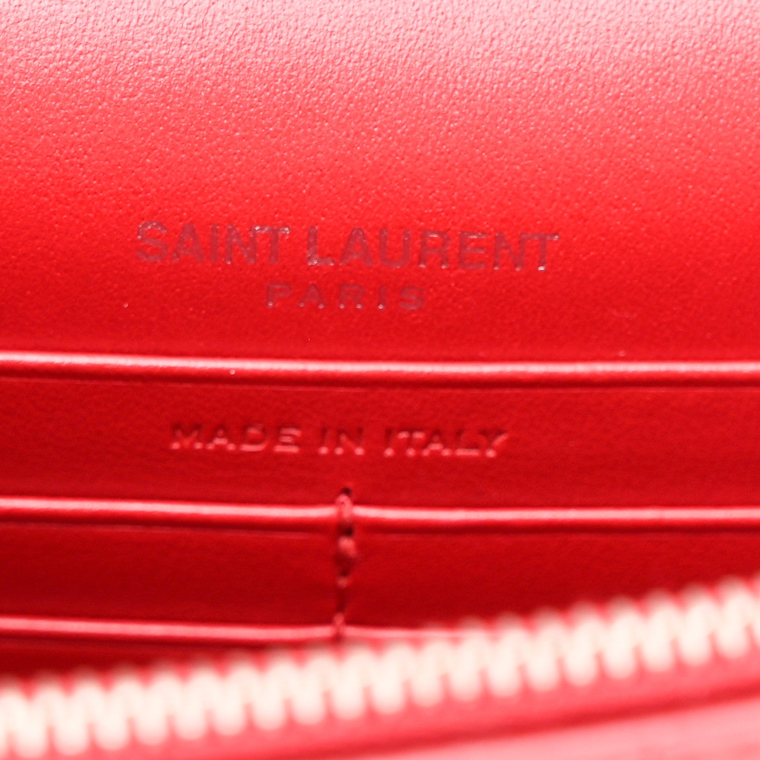 Saint Laurent Calfskin Crocodile Embossed Monogram Sunset Chain Wallet Rouge Eros 6 of 9