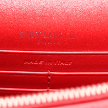 Saint Laurent Calfskin Crocodile Embossed Monogram Sunset Chain Wallet Rouge Eros 6 of 9