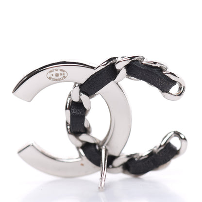 Chanel Crystal Baguette Lambskin Large CC Earrings Silver Black 3 of 6
