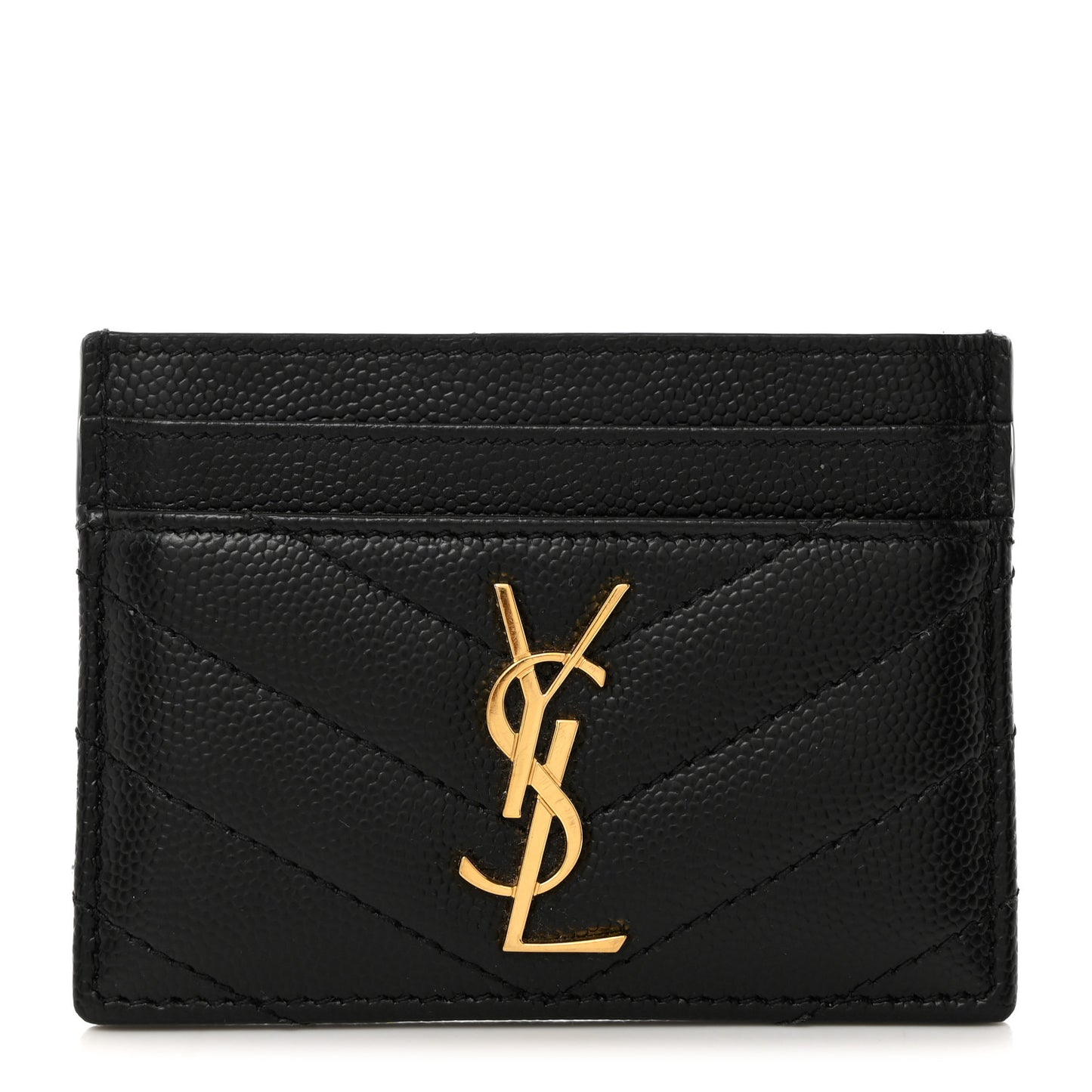Grain De Poudre Matelasse Chevron Monogram Credit Card Case Black